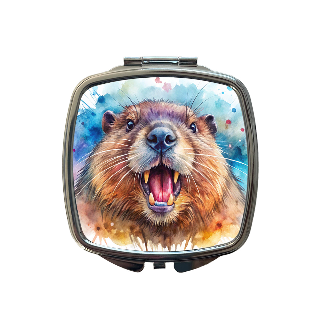 Angry Beaver Watercolor Small Travel Purse Handbag Pocket Makeup Compact Mirror
