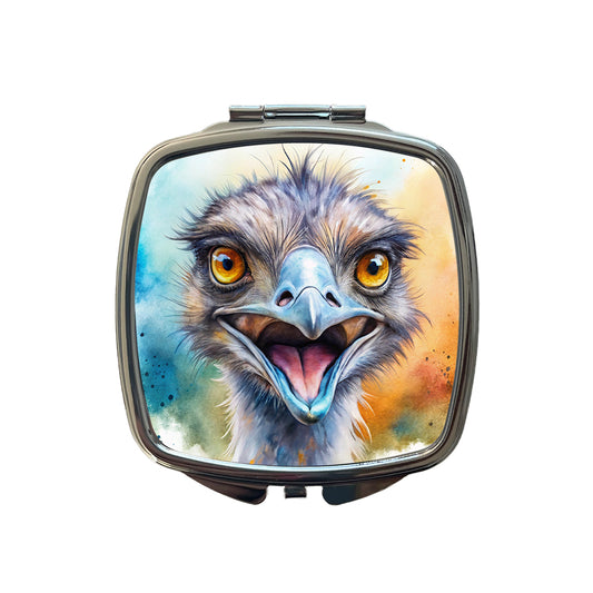 Angry Emu Watercolor Small Travel Purse Handbag Pocket Makeup Compact Mirror