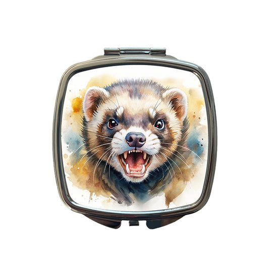 Angry Ferret Watercolor Small Travel Purse Handbag Pocket Makeup Compact Mirror