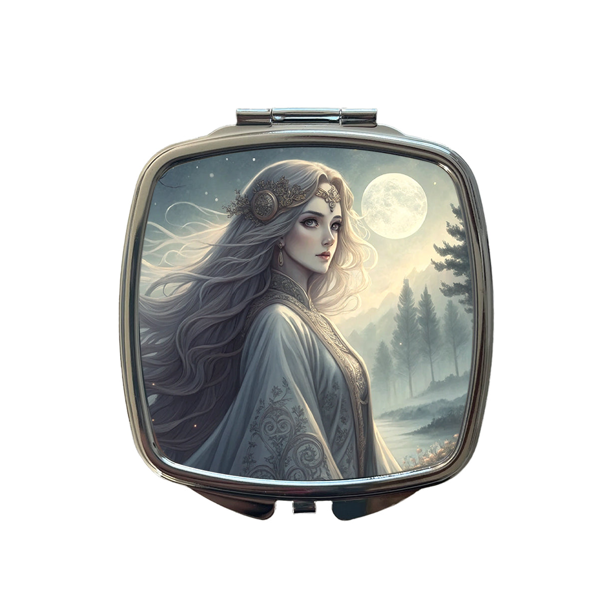 Anime Style Fantasy Princess Elf White Scene Small Travel Purse Handbag Pocket Makeup Compact Mirror