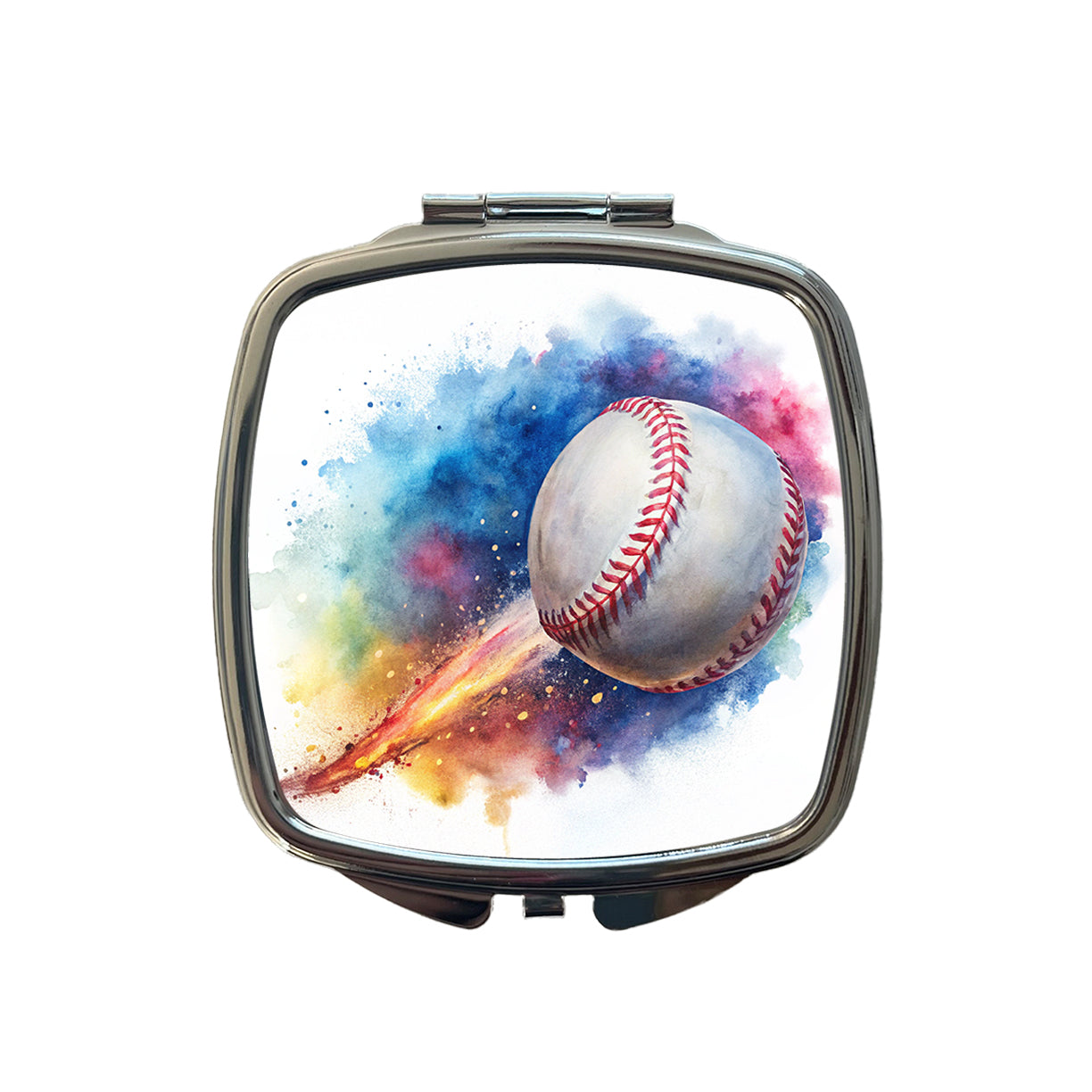 Baseball Rocketing Through The Air Watercolor Small Travel Purse Handbag Pocket Makeup Compact Mirror