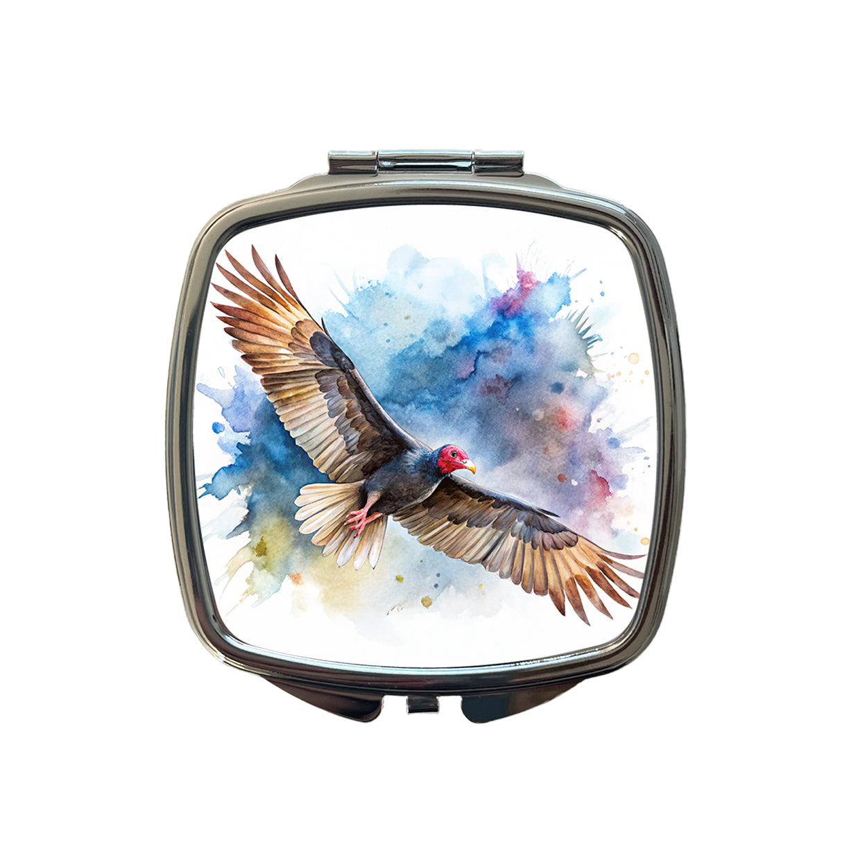 Black Turkey Vulture In Flight Watercolor Small Travel Purse Handbag Pocket Makeup Compact Mirror