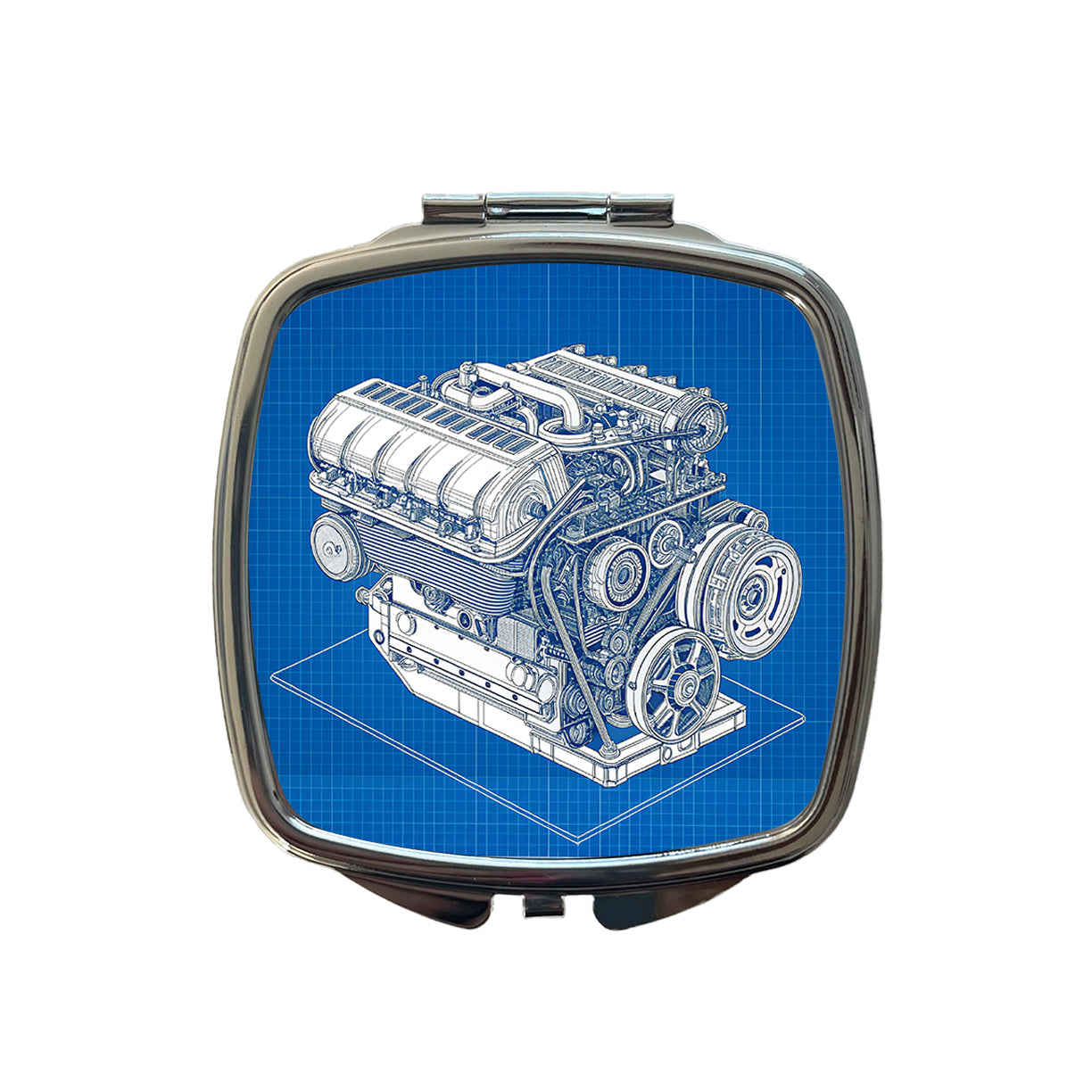 Blueprint Of Car Engine V8 Small Travel Purse Handbag Pocket Makeup Compact Mirror