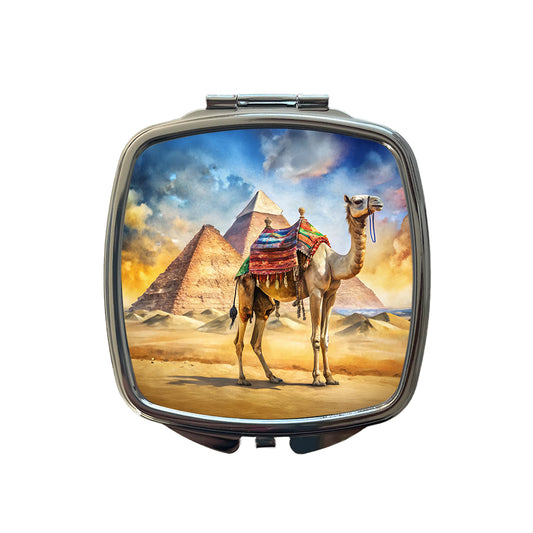 Camel With Pyramids In Background Watercolor Small Travel Purse Handbag Pocket Makeup Compact Mirror