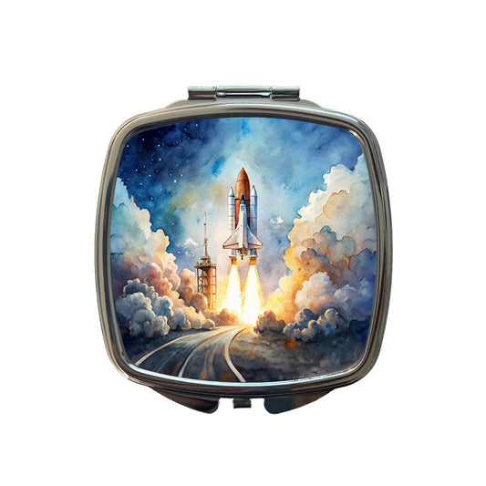 Classic Space Shuttle Launch Watercolor Small Travel Purse Handbag Pocket Makeup Compact Mirror