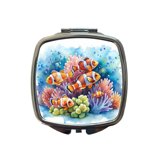 Clown Fish Swimming Around Coral Watercolor Small Travel Purse Handbag Pocket Makeup Compact Mirror