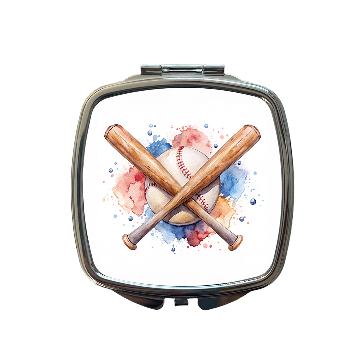 Crossed Baseball Bats And Balls Watercolor Small Travel Purse Handbag Pocket Makeup Compact Mirror