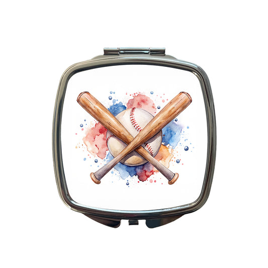Crossed Baseball Bats And Balls Watercolor Small Travel Purse Handbag Pocket Makeup Compact Mirror