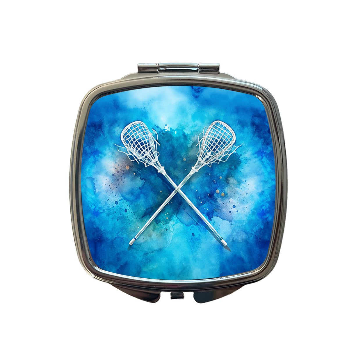 Crossed Lacrosse Sticks On Blue Background Small Travel Purse Handbag Pocket Makeup Compact Mirror