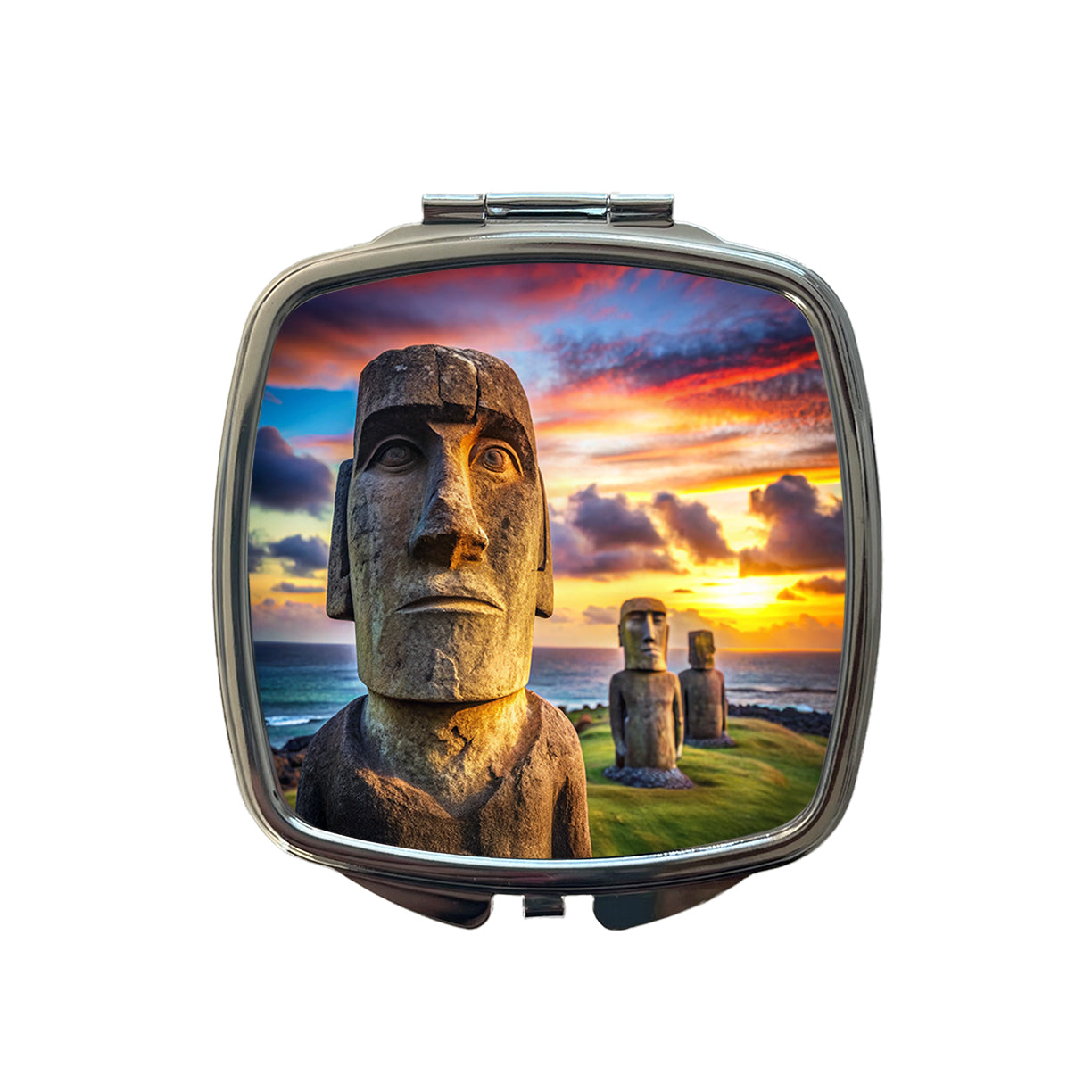 Easter Island Statues At Sunset Watercolor Small Travel Purse Handbag Pocket Makeup Compact Mirror