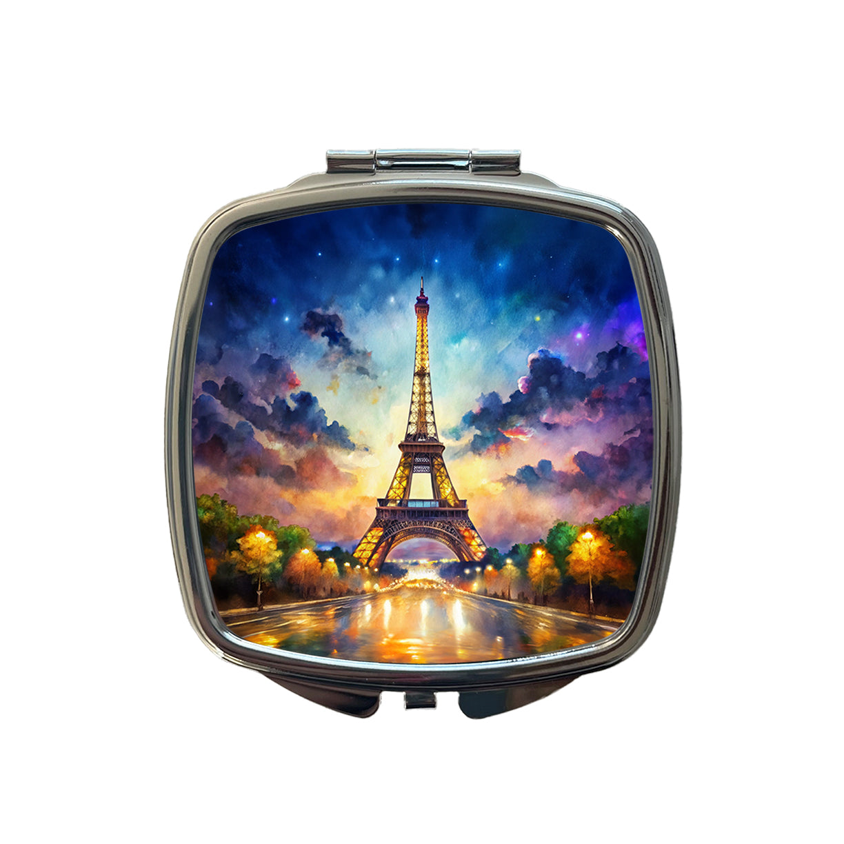 Eiffel Tower At Night Watercolor Small Travel Purse Handbag Pocket Makeup Compact Mirror