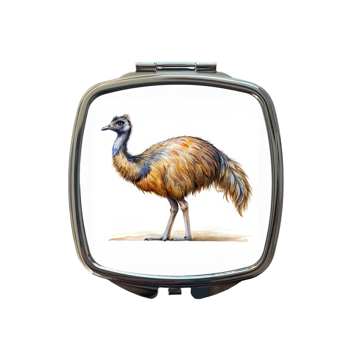 Emu Standing Watercolor Small Travel Purse Handbag Pocket Makeup Compact Mirror