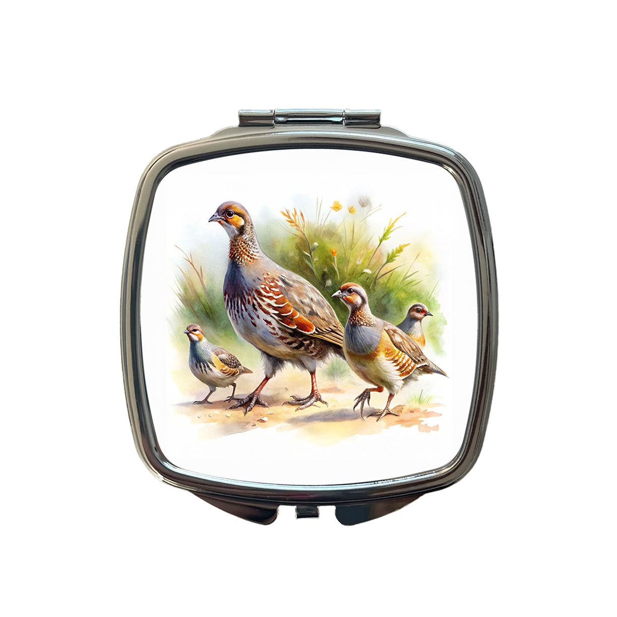 Family Of Partridges Running Watercolor Small Travel Purse Handbag Pocket Makeup Compact Mirror