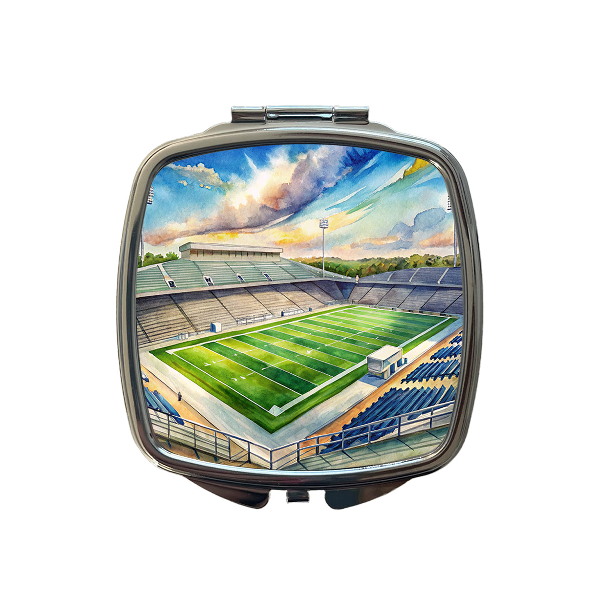Football Game Field As Seen From Stadium Stands Watercolor Small Travel Purse Handbag Pocket Makeup Compact Mirror