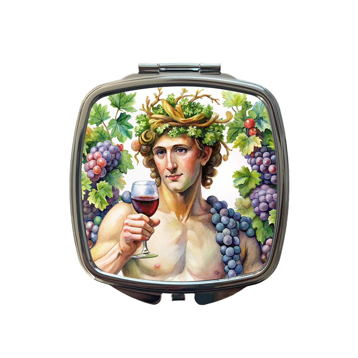 Greek God Bacchus With Wine And Grapes Small Travel Purse Handbag Pocket Makeup Compact Mirror