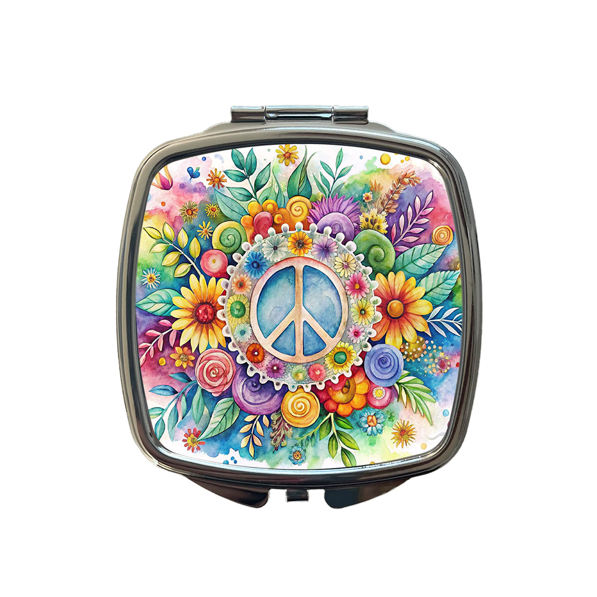 Hippie Peace Symbol Watercolor Small Travel Purse Handbag Pocket Makeup Compact Mirror