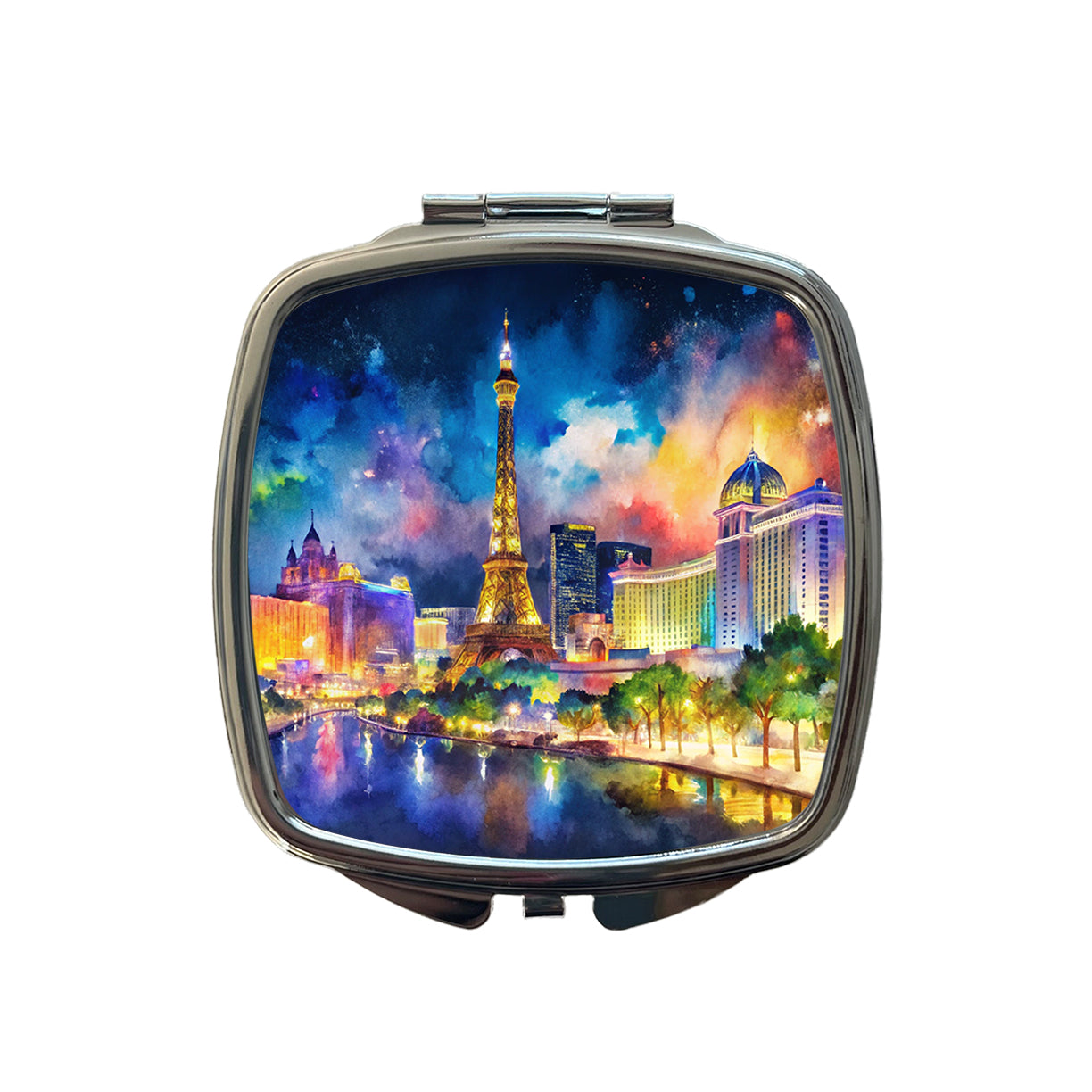 Las Vegas Strip At Night Watercolor Small Travel Purse Handbag Pocket Makeup Compact Mirror