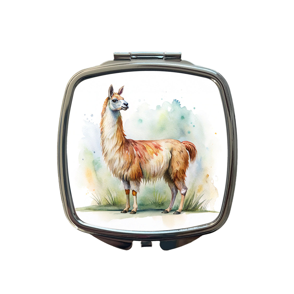 Llama Standing Watercolor Small Travel Purse Handbag Pocket Makeup Compact Mirror
