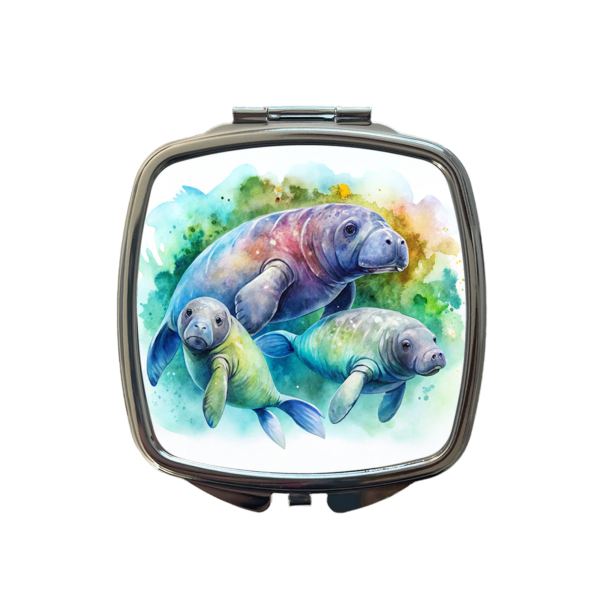 Manatees Family Watercolor Small Travel Purse Handbag Pocket Makeup Compact Mirror