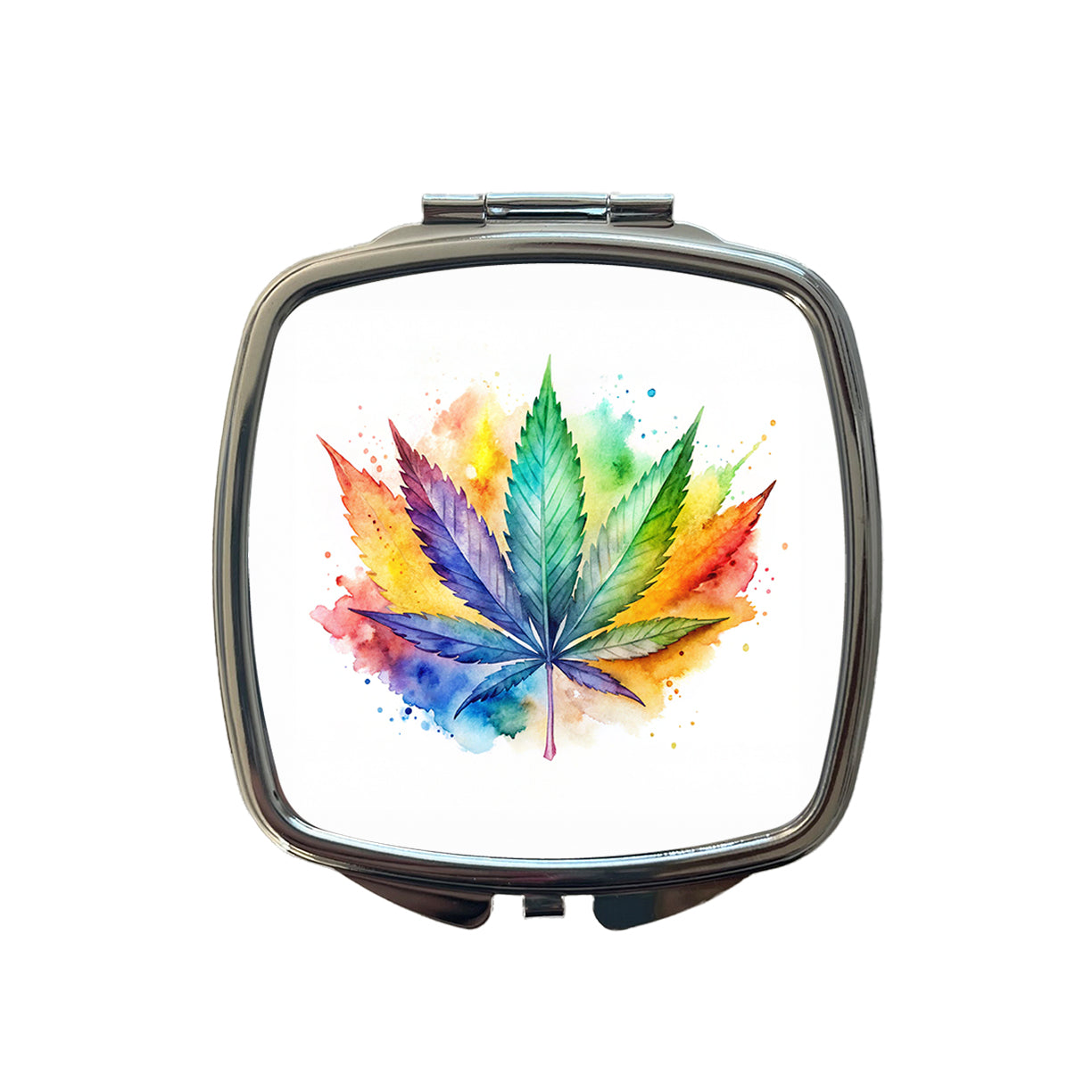 Marijuana Leaf Rainbow Watercolor Small Travel Purse Handbag Pocket Makeup Compact Mirror