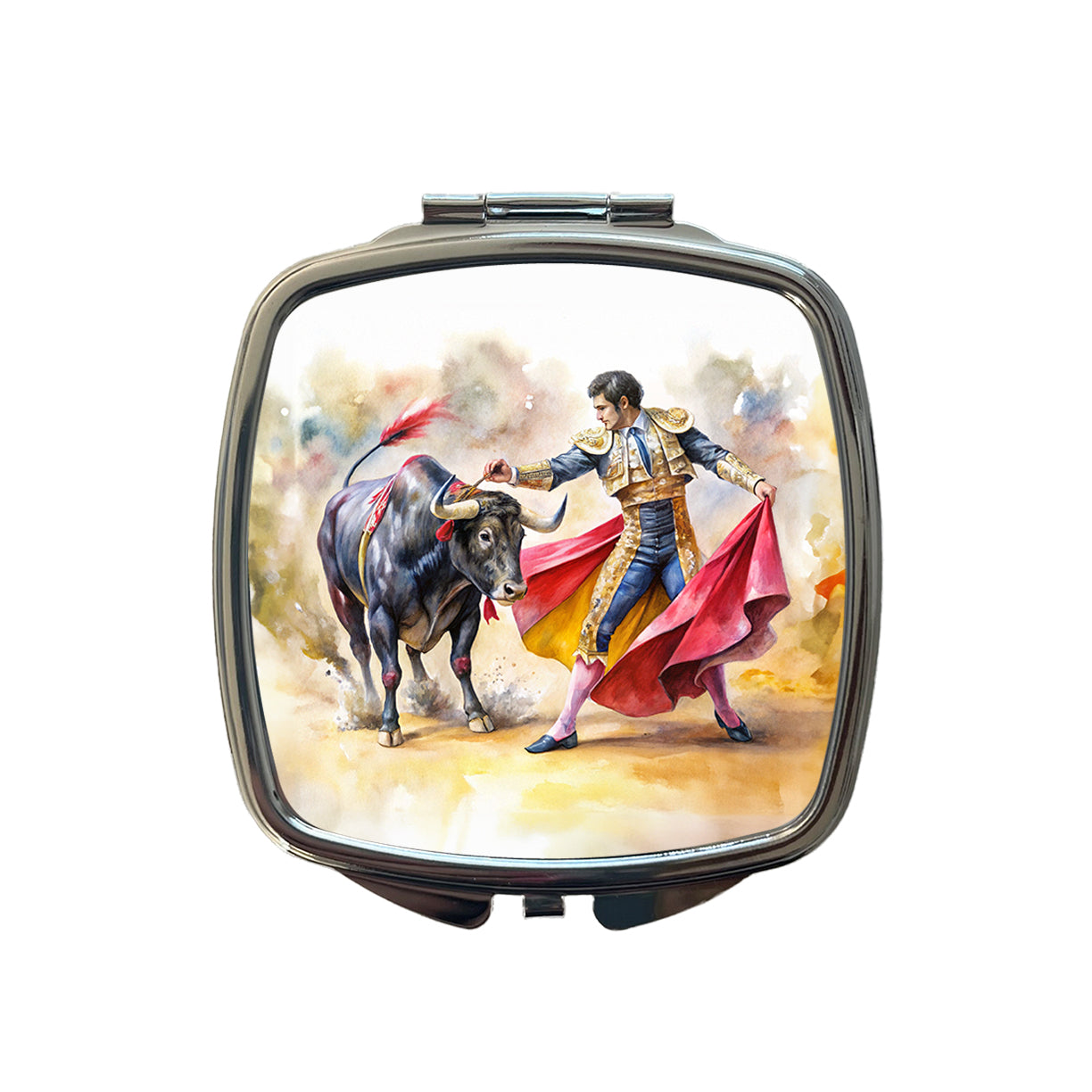 Matador And Bull Fighting In Ring Watercolor Small Travel Purse Handbag Pocket Makeup Compact Mirror