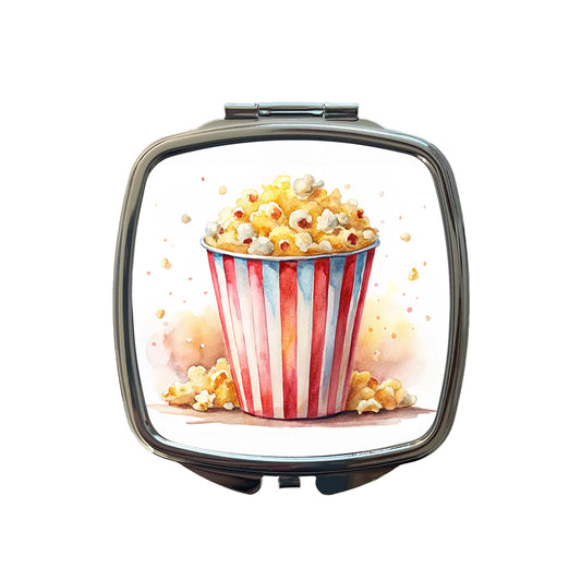 Movie Theater Popcorn Bucket Watercolor Small Travel Purse Handbag Pocket Makeup Compact Mirror