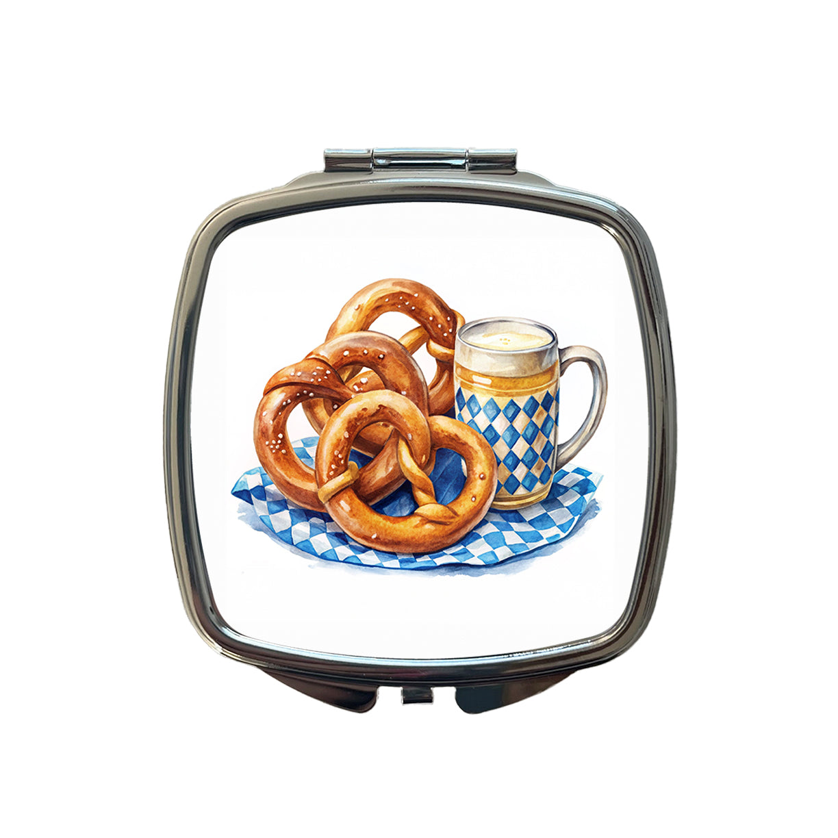 Oktoberfest German Pretzels Watercolor Small Travel Purse Handbag Pocket Makeup Compact Mirror