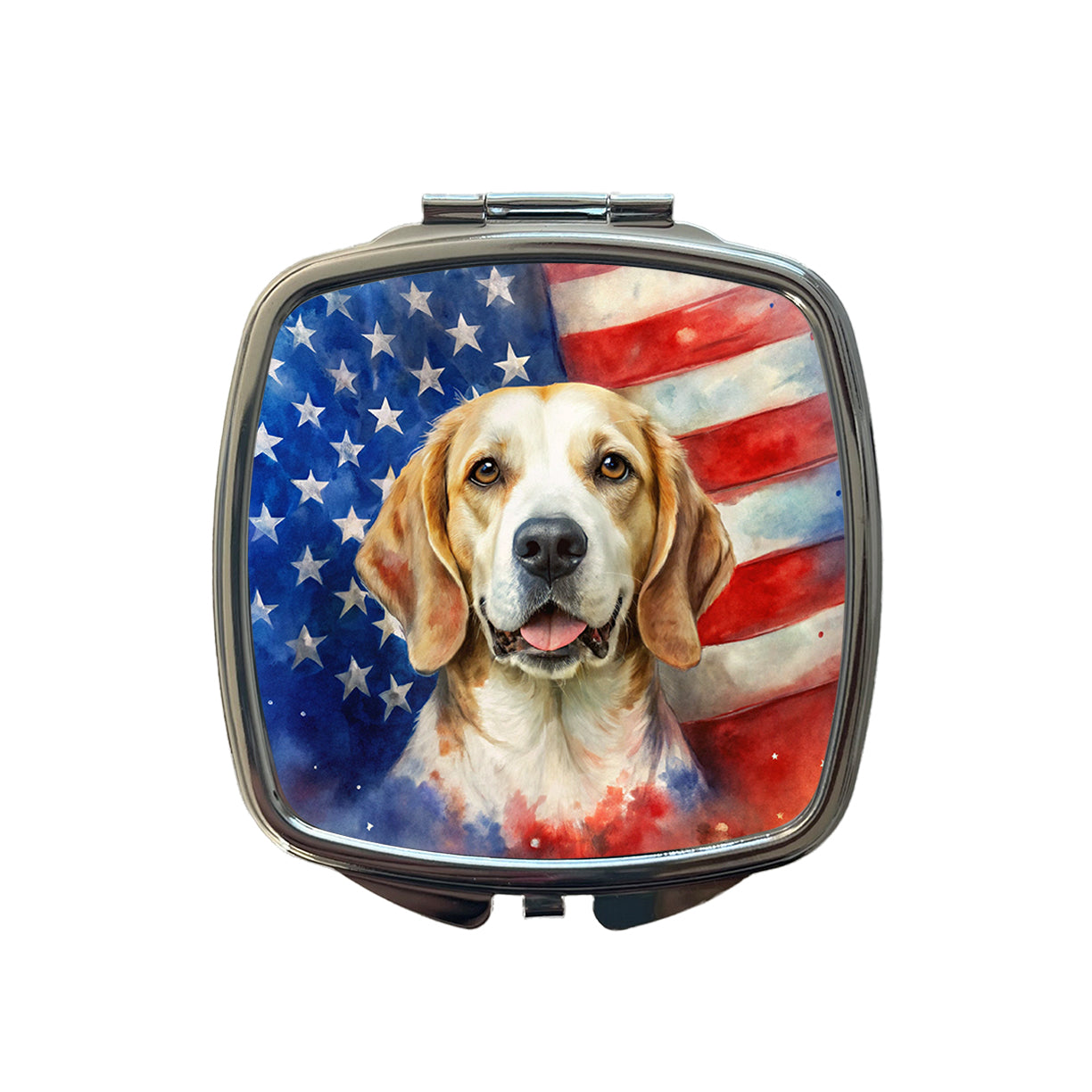 Patriotic Dog Watercolor American Flag Background Small Travel Purse Handbag Pocket Makeup Compact Mirror