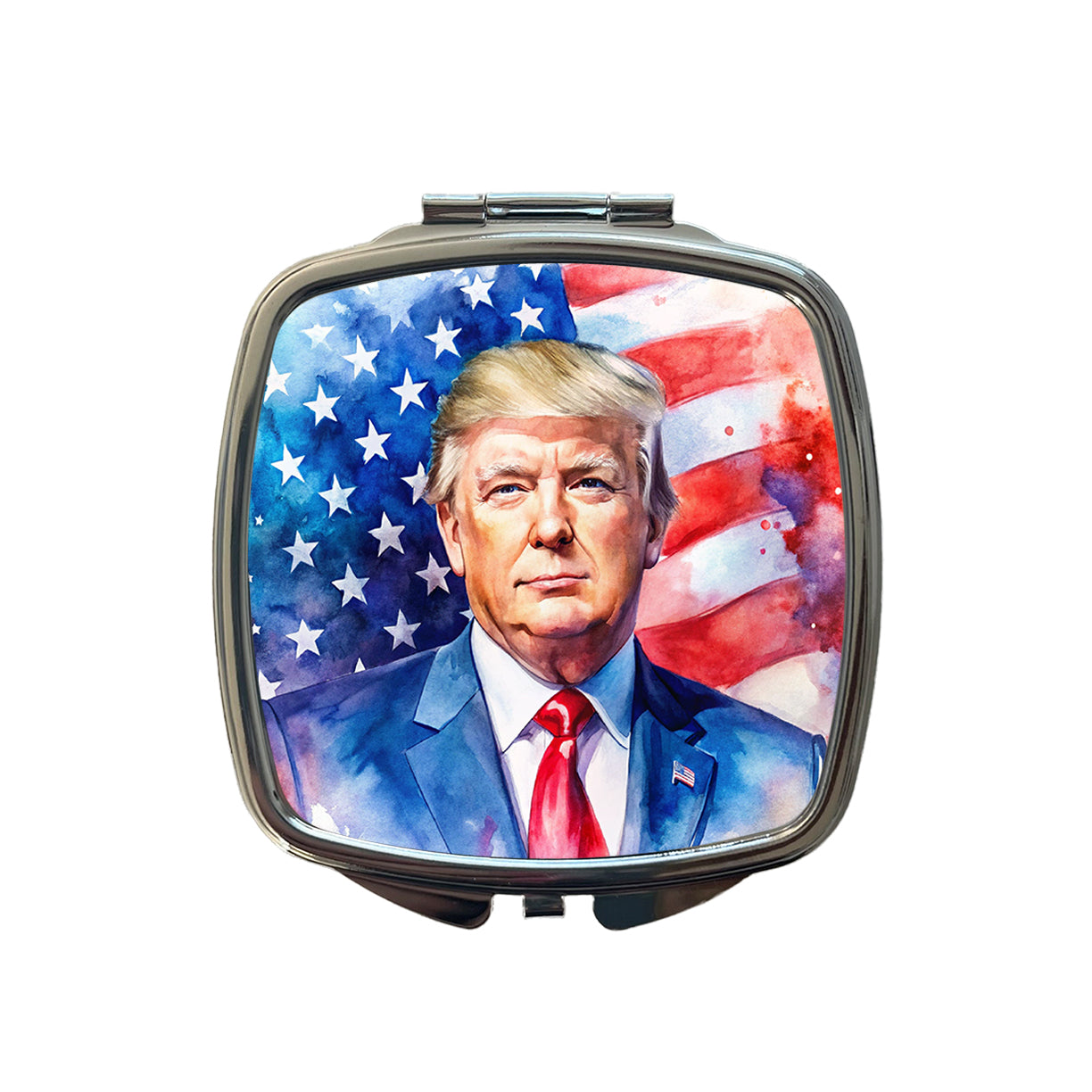 Patriotic Donald Trump American Flag Background Watercolor Small Travel Purse Handbag Pocket Makeup Compact Mirror