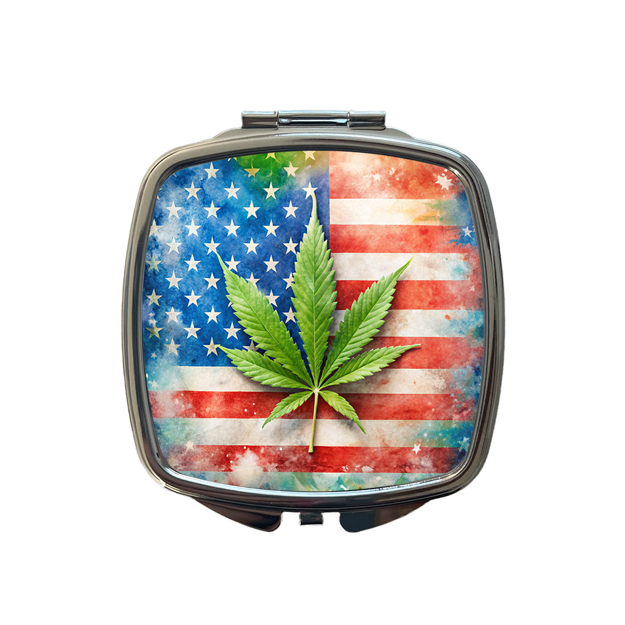 Patriotic Marijuana Leaf on American Flag Background Small Travel Purse Handbag Pocket Makeup Compact Mirror