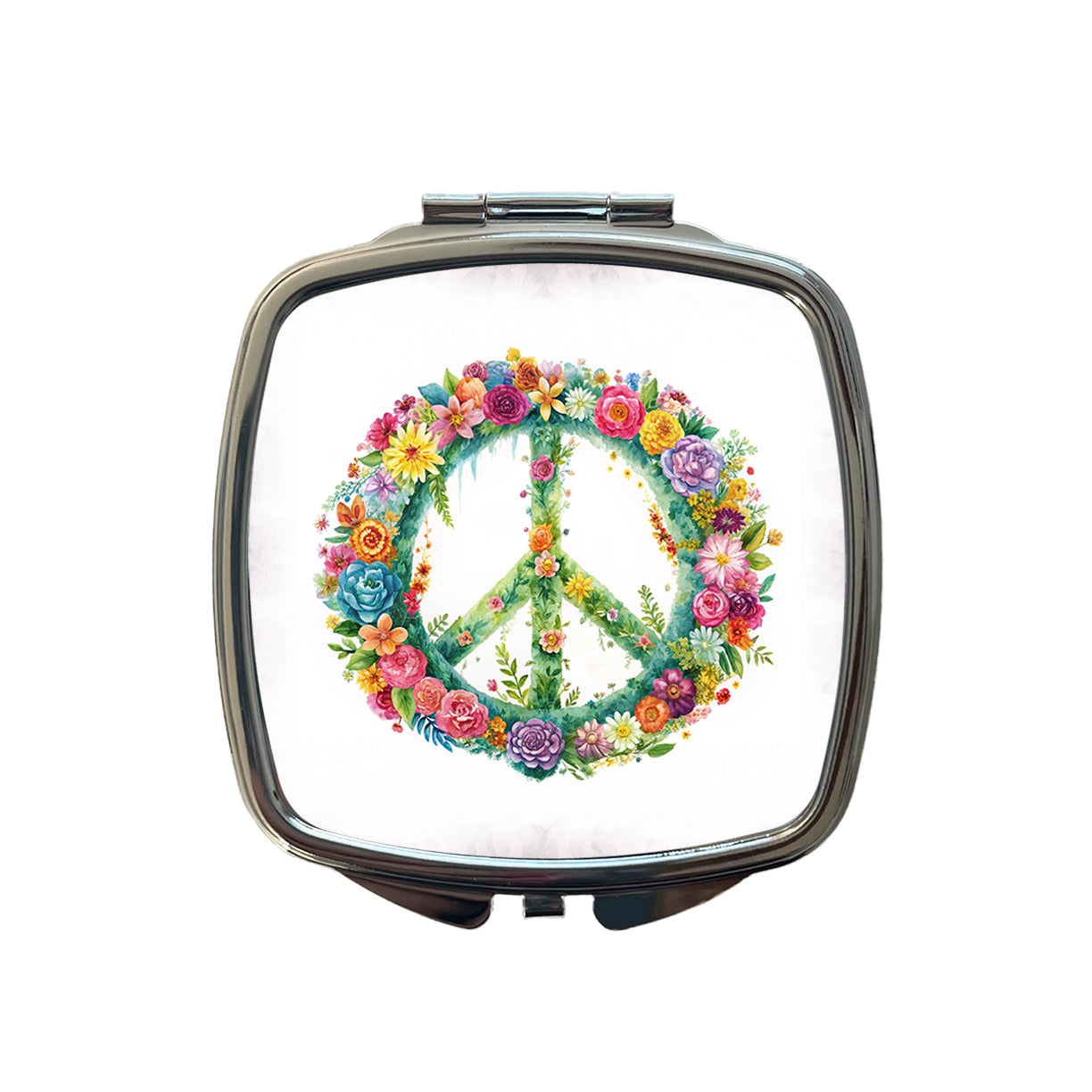 Peace Symbol Floral Watercolor Small Travel Purse Handbag Pocket Makeup Compact Mirror