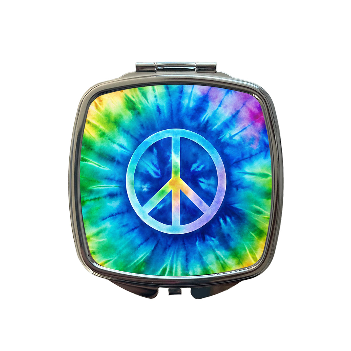 Peace Symbol Rainbow Hippie Tie Dye Background Small Travel Purse Handbag Pocket Makeup Compact Mirror