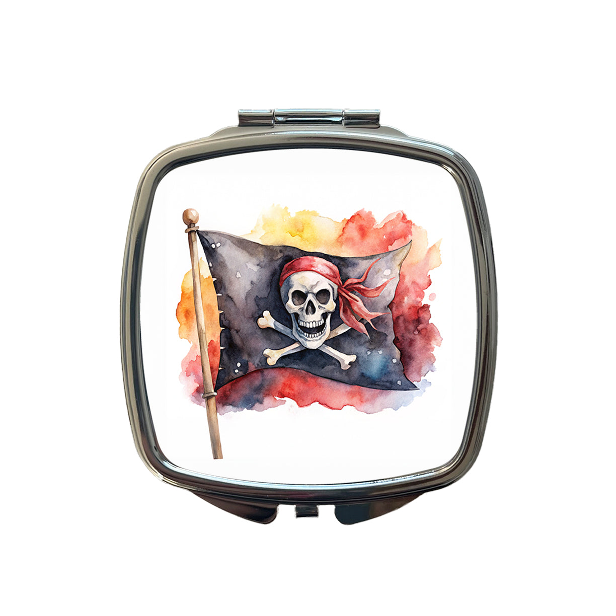 Pirate Jolly Roger Skull Crossbones Flag Watercolor Small Travel Purse Handbag Pocket Makeup Compact Mirror