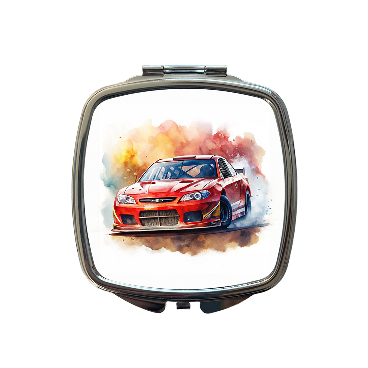 Red Stock Racing Car Watercolor Small Travel Purse Handbag Pocket Makeup Compact Mirror