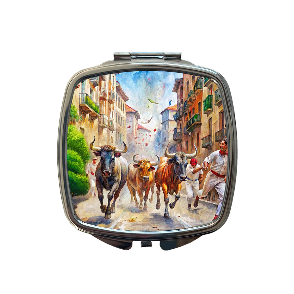 Running of the Bulls in Spain Small Travel Purse Handbag Pocket Makeup Compact Mirror