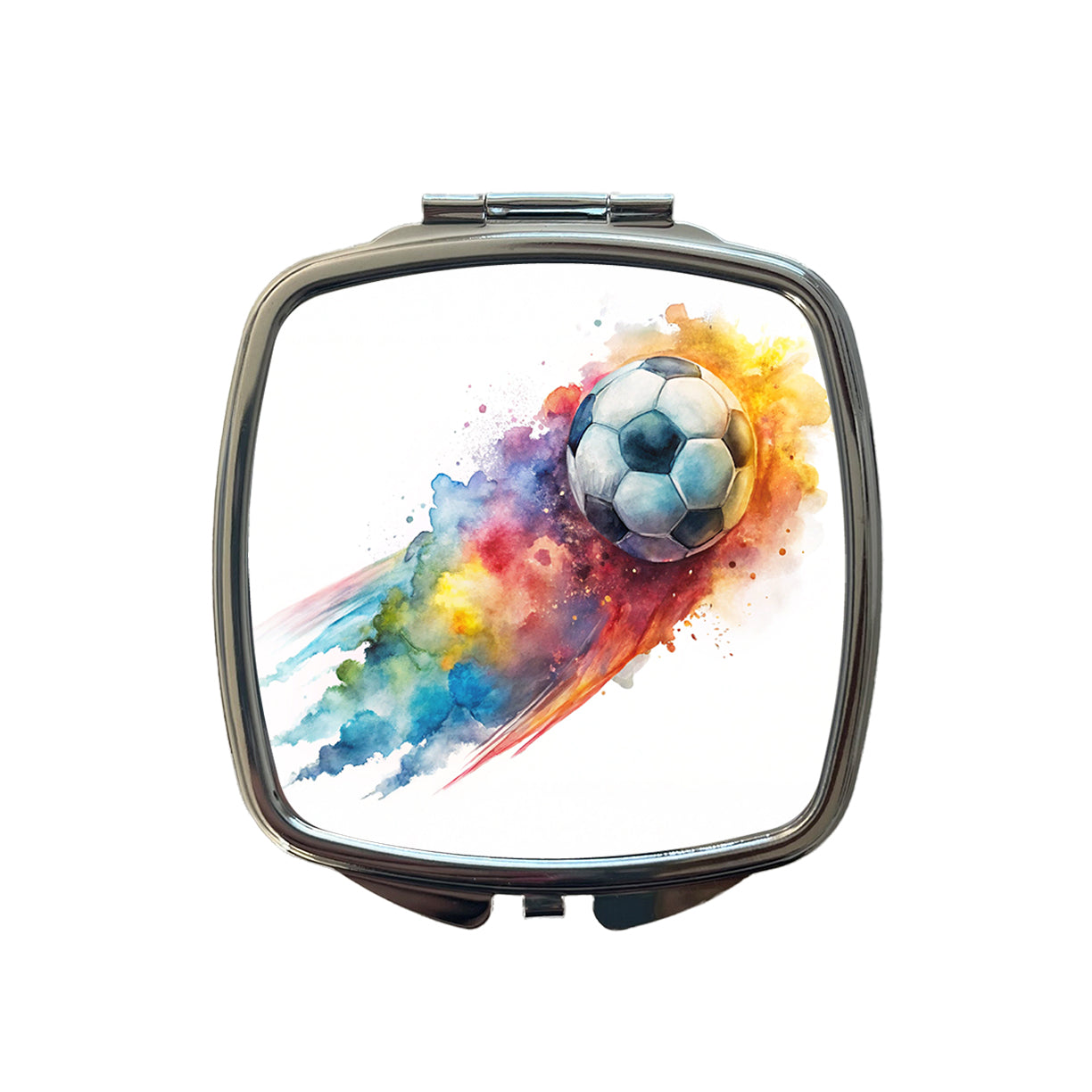 Soccer Ball Rocketing Through The Air Watercolor Small Travel Purse Handbag Pocket Makeup Compact Mirror