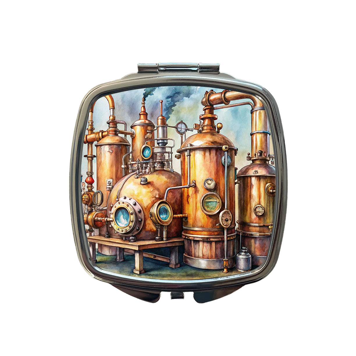Steampunk Beer Alcohol Still Pipes And Gauges Small Travel Purse Handbag Pocket Makeup Compact Mirror