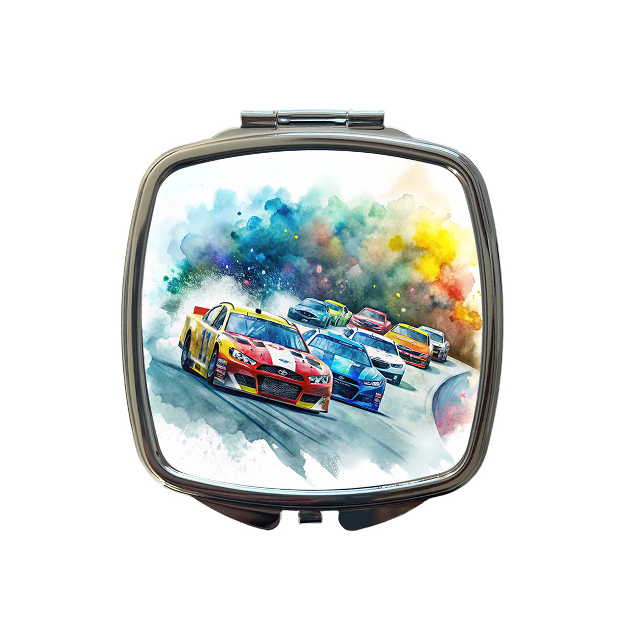Stock Car Racing Watercolor Small Travel Purse Handbag Pocket Makeup Compact Mirror