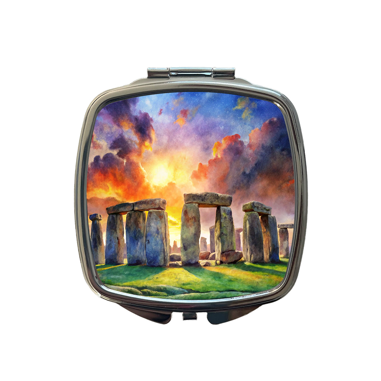 Stonehenge England At Dusk Watercolor Small Travel Purse Handbag Pocket Makeup Compact Mirror