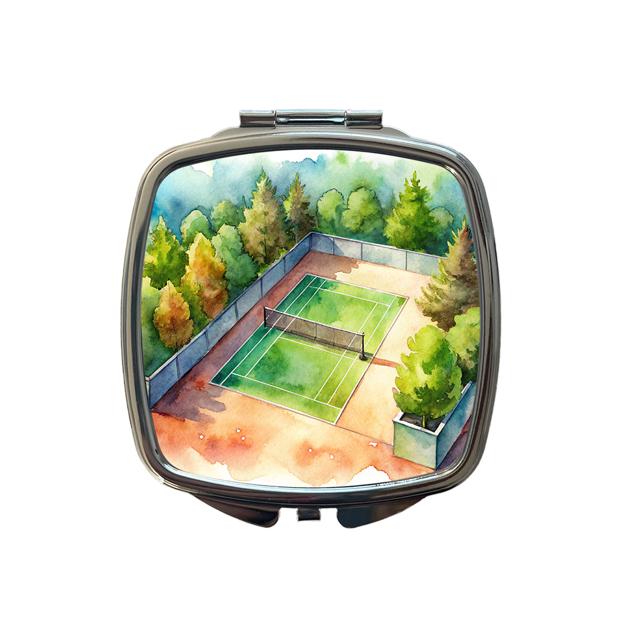Tennis Court Watercolor Small Travel Purse Handbag Pocket Makeup Compact Mirror