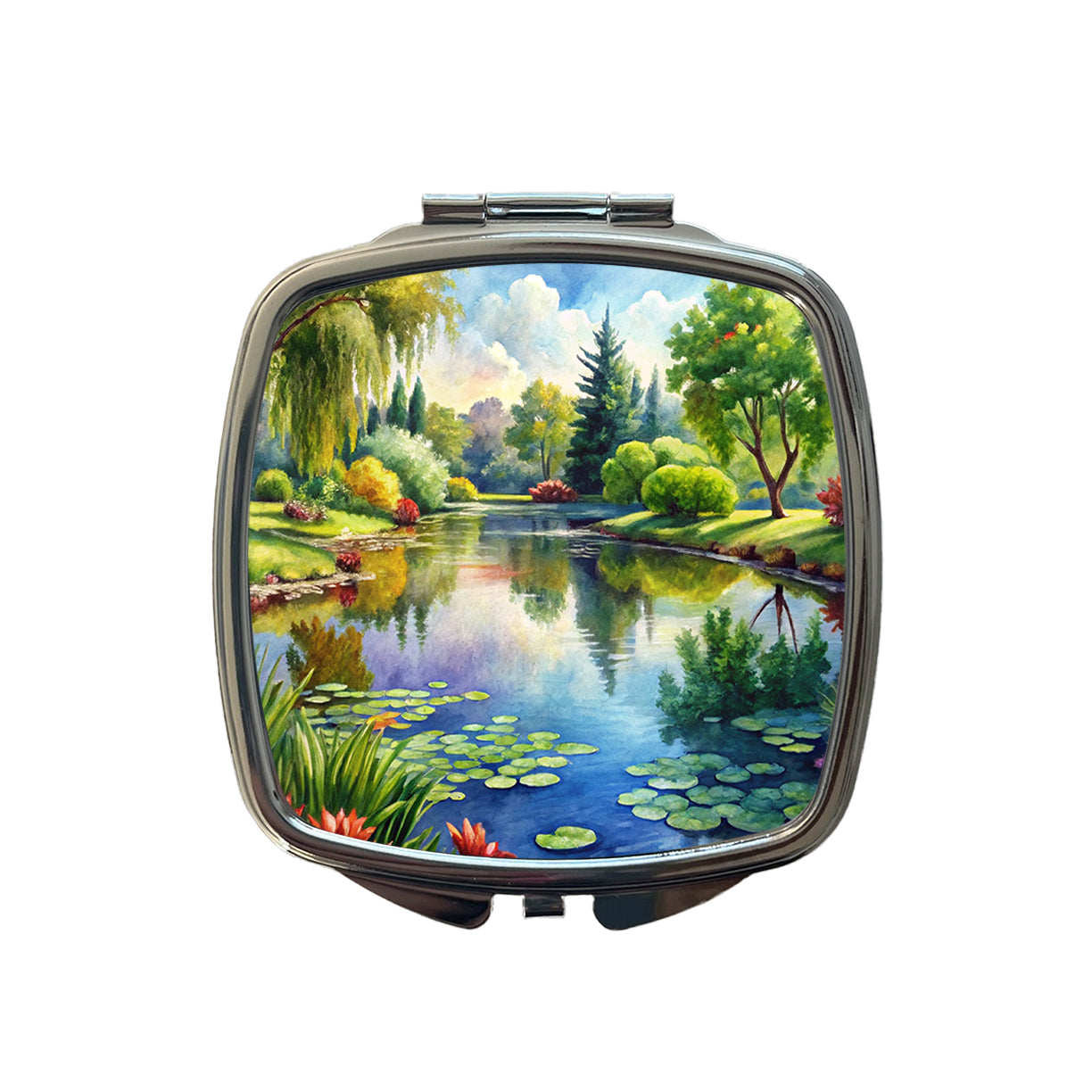 Tranquil Pond Scene Watercolor Small Travel Purse Handbag Pocket Makeup Compact Mirror