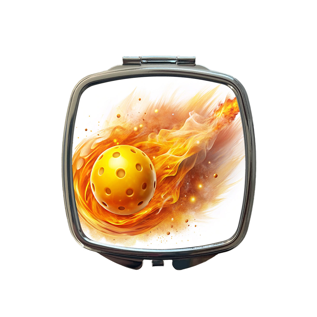 Yellow Pickleball Ball Rocketing Through The Air Small Travel Purse Handbag Pocket Makeup Compact Mirror