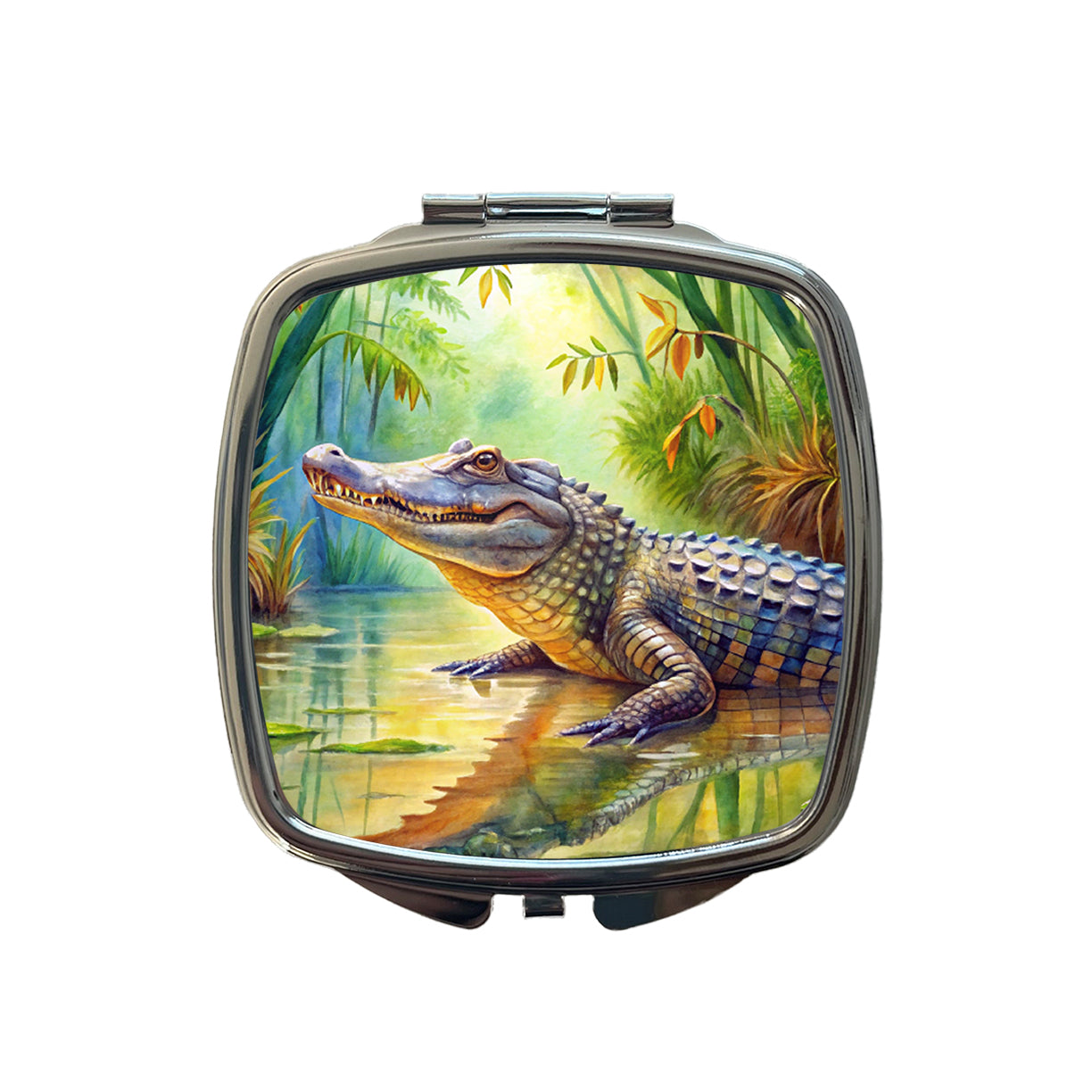 Alligator Crocodile In Swamp Small Travel Purse Handbag Pocket Makeup Compact Mirror