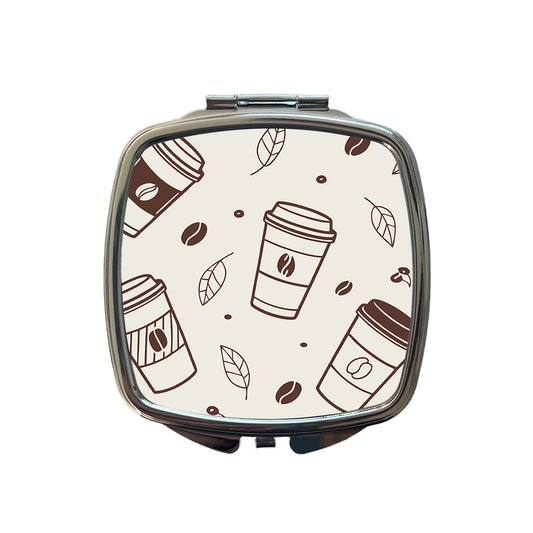 Coffee Cups Scattered Small Travel Purse Handbag Pocket Makeup Compact Mirror