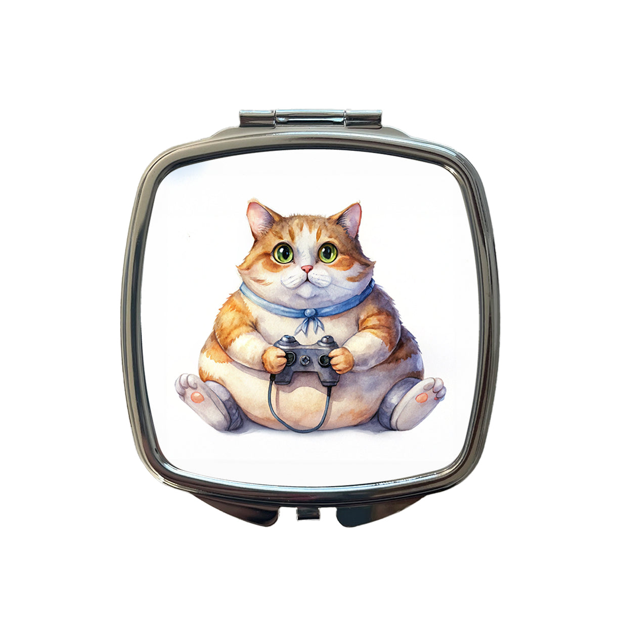 Fat Gamer Kitty Small Travel Purse Handbag Pocket Makeup Compact Mirror