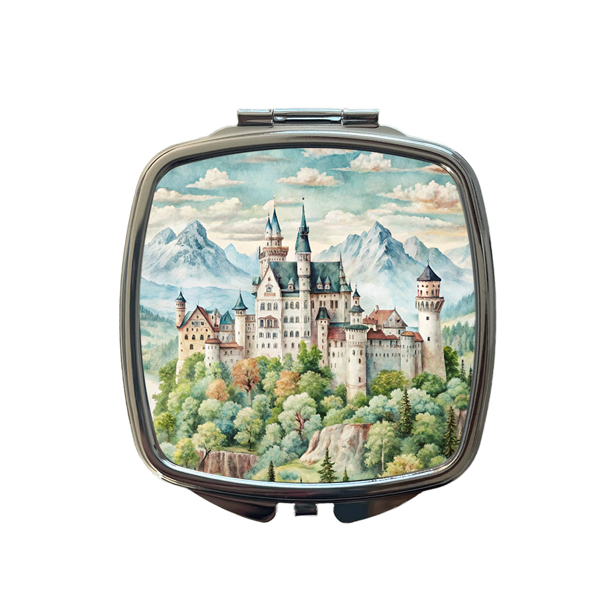 German Castle Watercolor Neuschwanstein Small Travel Purse Handbag Pocket Makeup Compact Mirror