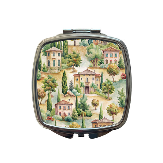 Italian Villa Hillside Town Italy Small Travel Purse Handbag Pocket Makeup Compact Mirror