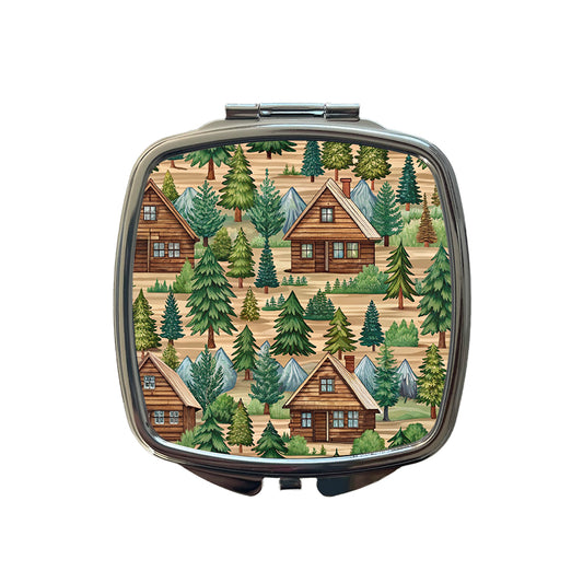 Log Cabin Pattern Small Travel Purse Handbag Pocket Makeup Compact Mirror