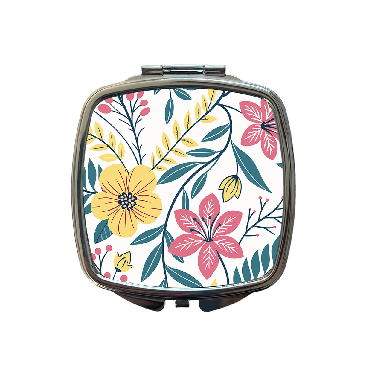 Pretty Flowers Floral Motif Colorful Small Travel Purse Handbag Pocket Makeup Compact Mirror