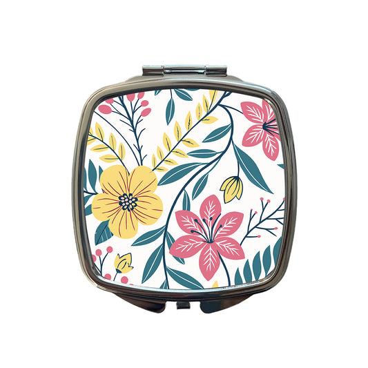 Pretty Flowers Floral Motif Colorful Small Travel Purse Handbag Pocket Makeup Compact Mirror
